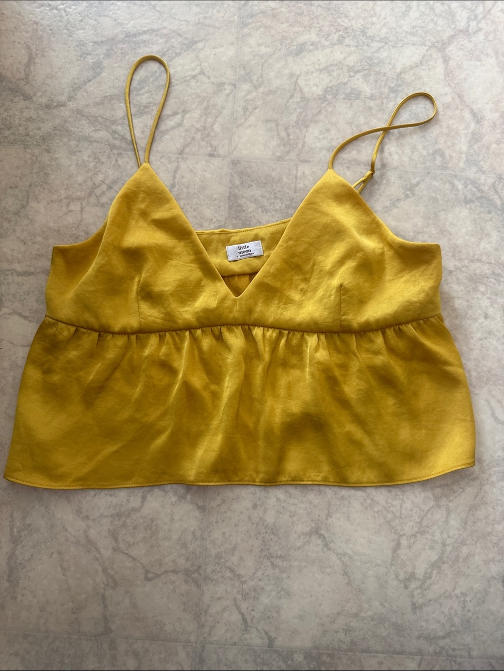 Little Moon Mustard Yellow Spaghetti Strap Peplum Cami
